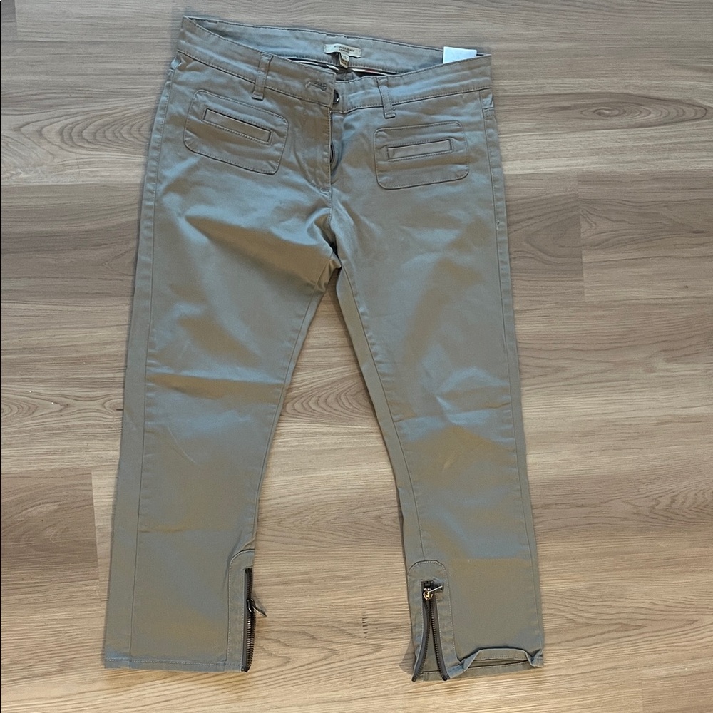 Burberry Taupe Cropped Pants with Zipper Detail